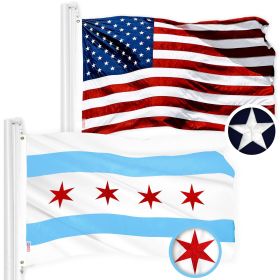 Combo Pack USA American Flag & Chicago Flag 3x5 Ft Embroidered 300D Polyester Indoor Outdoor Brass Grommets