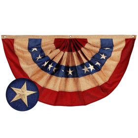 USA Tea Stained Pleated Fan Flag 1.5x3FT Burlap Embroidered Polyester Stars and Stripes