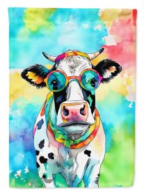 Hippie Animal Cow House Flag Large Porch Sleeve Pole Decorative Outside Yard Banner Artwork Wall Hanging, Polyester, House Size, Multicolor