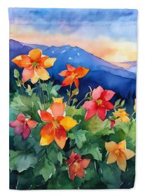 Colorado Rocky Mountain Columbine in Watercolor House Flag Large Porch Sleeve Pole Decorative Outside Yard Banner Artwork Wall Hanging, Polyester