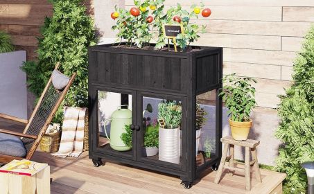 TOPMAX Patio 35.4''x17.7''x37.4'' Mini Wood Cold Frame, Compact 2 Doors Garden Greenhouse with Wheels, Raised Bed with Liner for Indoor Outdoor U